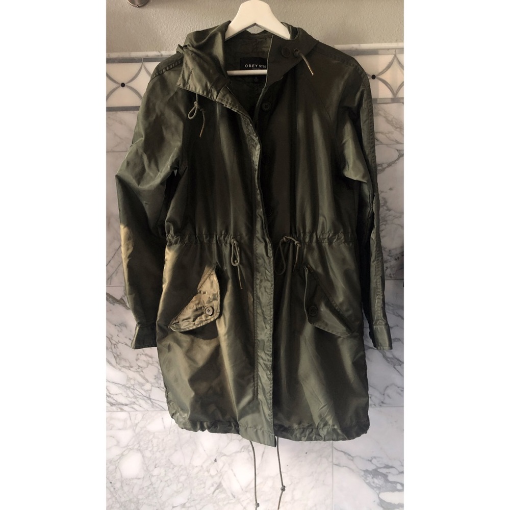 Obey Army Green Nylon Trench Coat